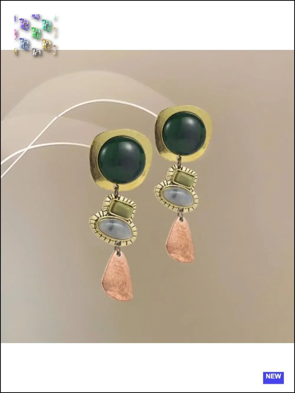 Vintage Boho Statement Dangle Earrings Antique Gold Bronze Resin Geometric Drop